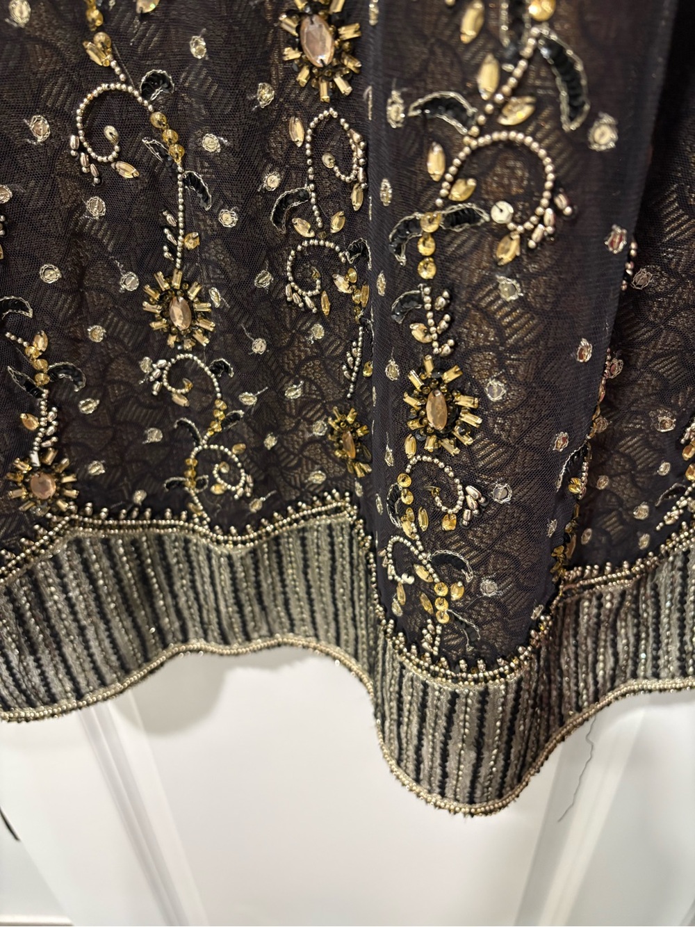 Embellished Black Lace Evening Dress with Gold Beading - Picture 8 of 10
